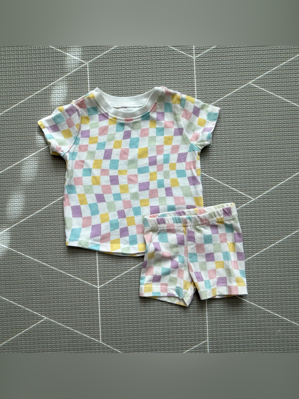Garanimals|Baby girl matching set,Short Sleeve & shorts,Pastel Checkerboard•0-3M